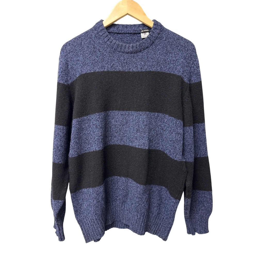 Vintage SAKS FIFTH Striped WOOL Sweater Men L Blue Black Made In Italy Knit EUC